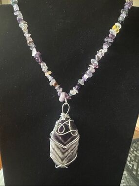 Handcrafted Wire Wrapped Dream Amethyst with Fluorite chips Pendant